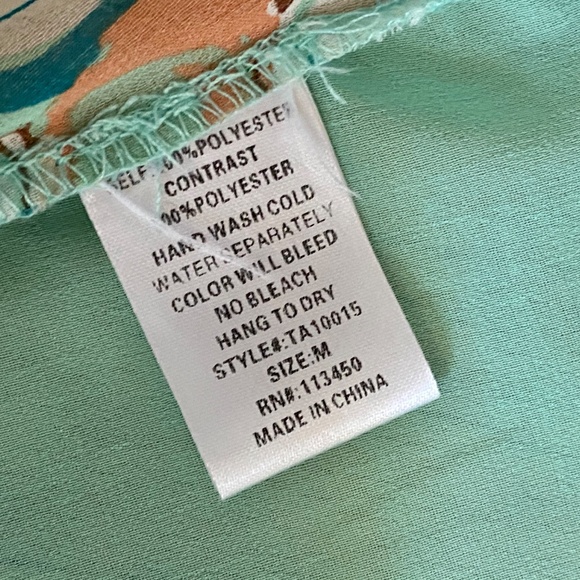 Lulumari Aqua Abstract Sleeveless Chinese Collar High-Low Button Up Blouse Sz M - Picture 6 of 10